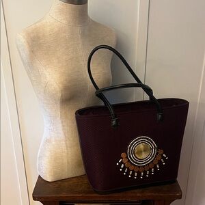 Elegant Burgundy Tote Bag with Embellishments